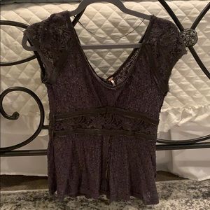 Free People Short Sleeve Lace Shirt